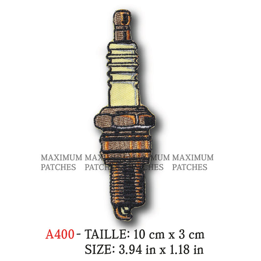 MAXIMUMPATCHES - 10 cm x 3 cm - Ecusson Patch Brodé Thermocollant - Bougie Spark Plugs Automobile Moto Bougie