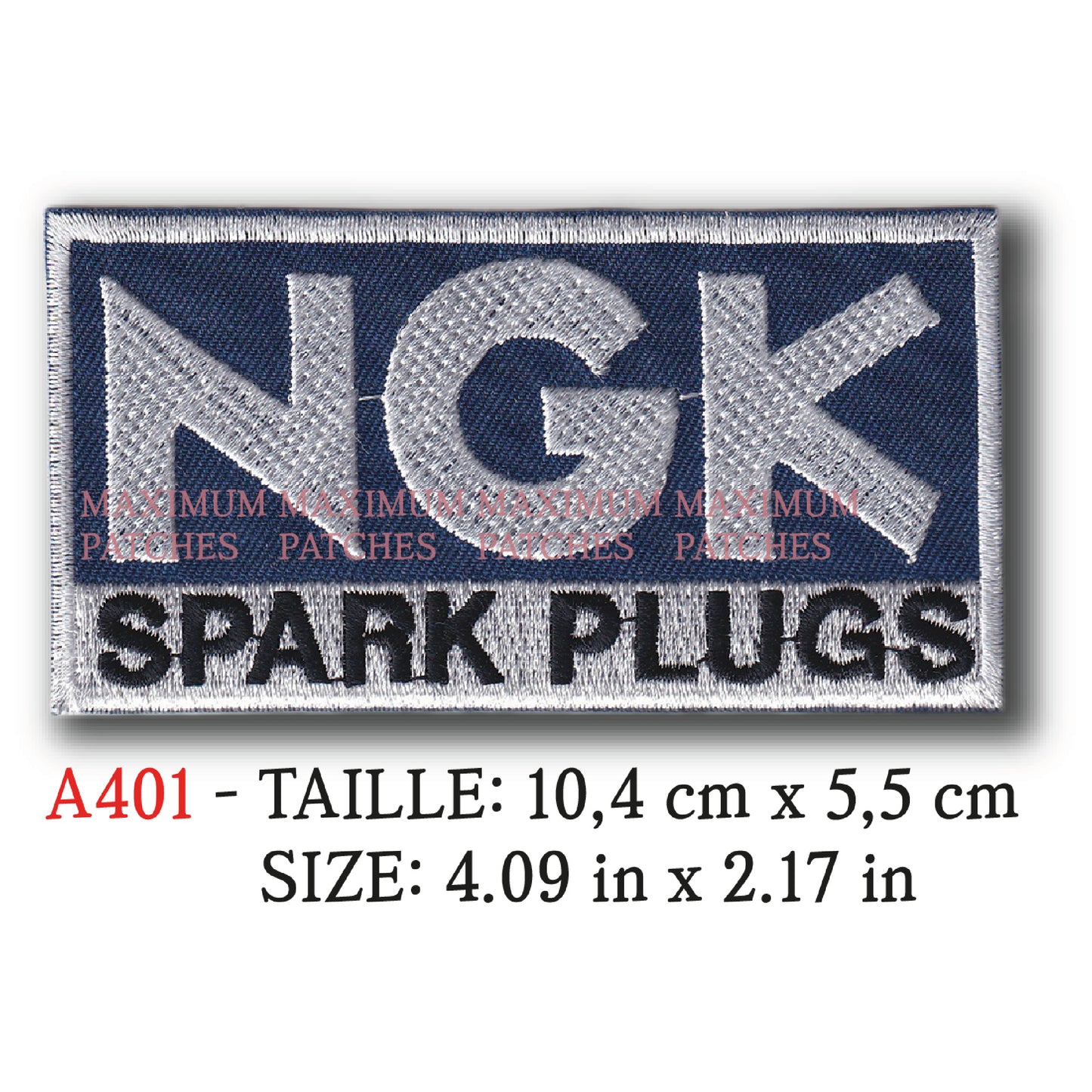 MAXIMUMPATCHES - 10,4 cm x 5,5 cm - Ecusson Patch Brodé Thermocollant - Bougie Japon Automobile Moto Ngk