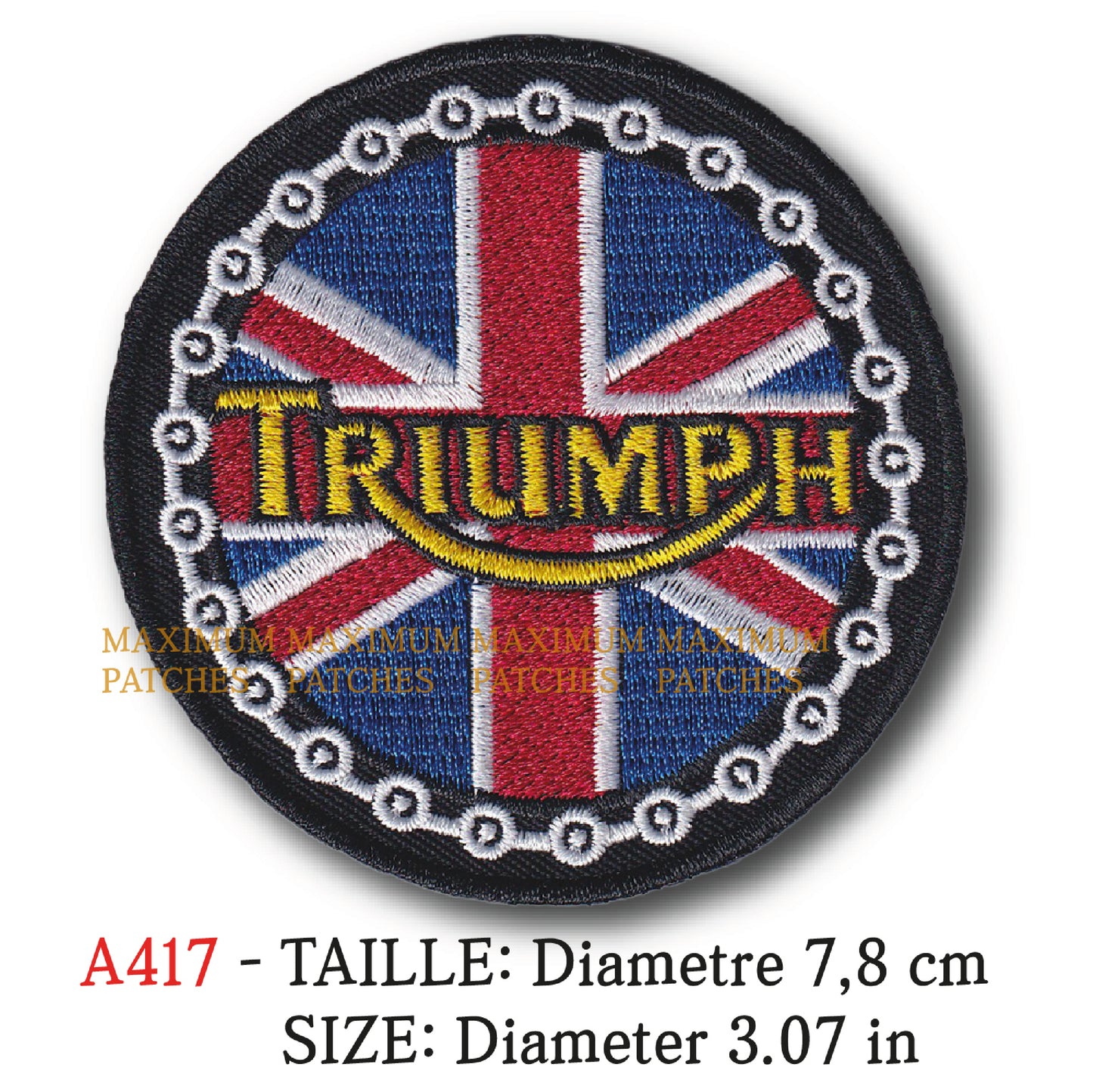 MAXIMUMPATCHES - Diametre 7,8 cm - Ecusson Patch Brodé Thermocollant - Moto Anglais Uk Marque Logo Rétro Vintage Triumph