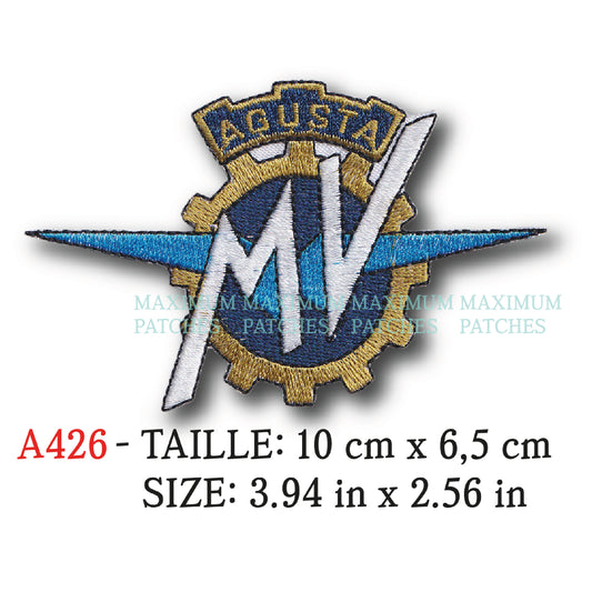MAXIMUMPATCHES - 10 cm x 6,5 cm - Ecusson Patch Brodé Thermocollant - Moto Italie Marque Logo Mv Agusta