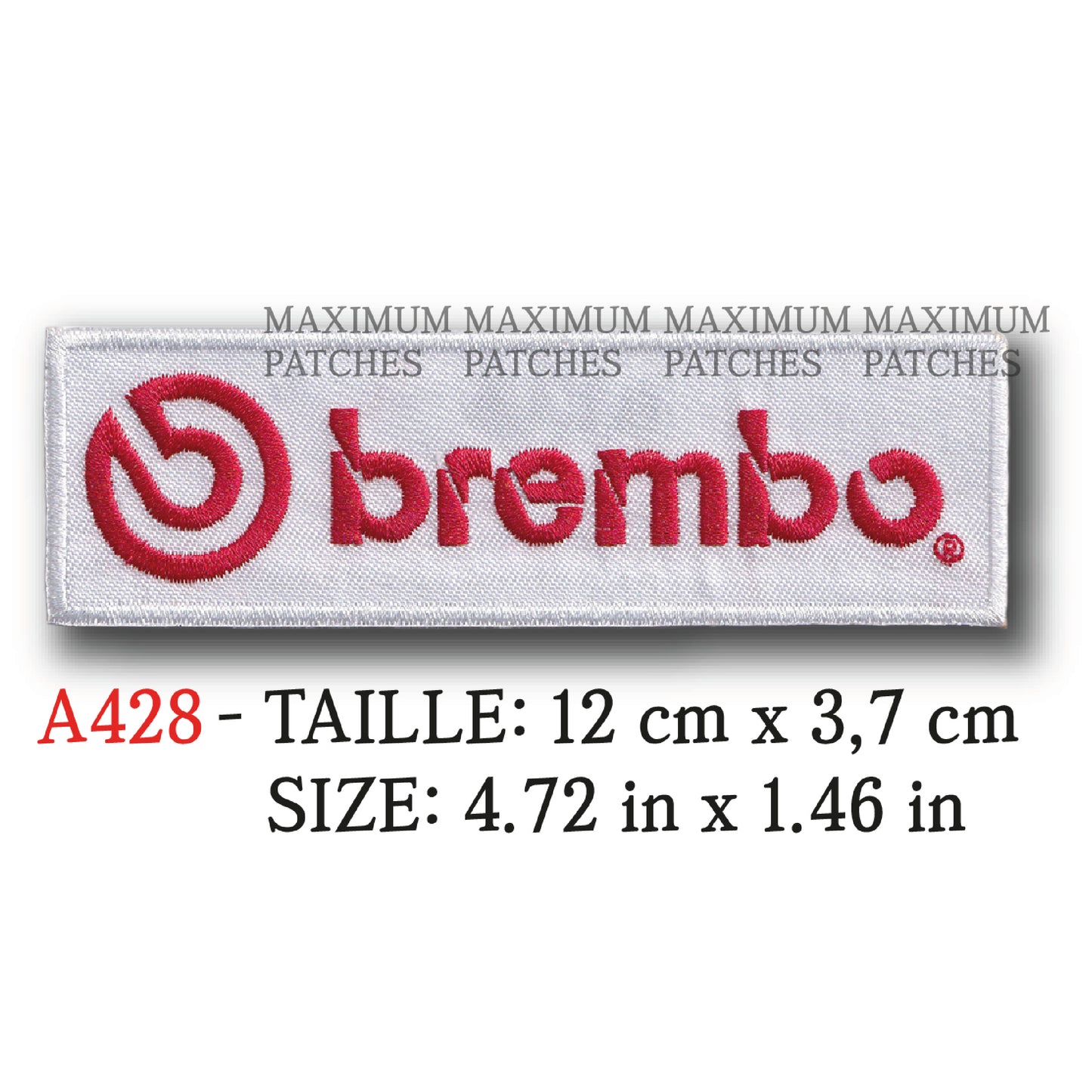 MAXIMUMPATCHES - 12 cm x 3,7 cm - Ecusson Patch Brodé Thermocollant - Plaquette Disque Machine Frein Publicité Marque Logo Automobile Moto