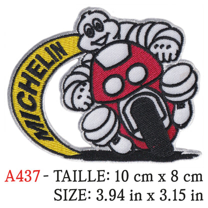 MAXIMUMPATCHES - 10 cm x 8 cm - Ecusson Patch Brodé Thermocollant - Pneu Pneumatique France Moto Automobile Michelin