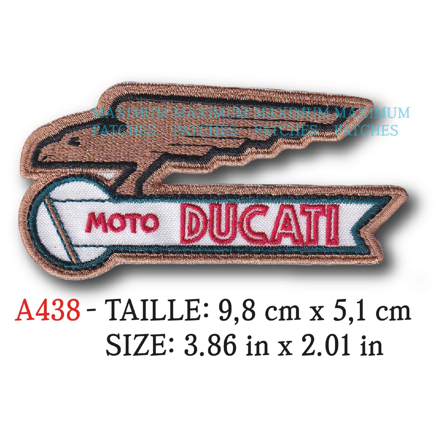 MAXIMUMPATCHES - 9,8 cm x 5,1 cm - Ecusson Patch Brodé Thermocollant - Moto Italie Course Motogp Ducati