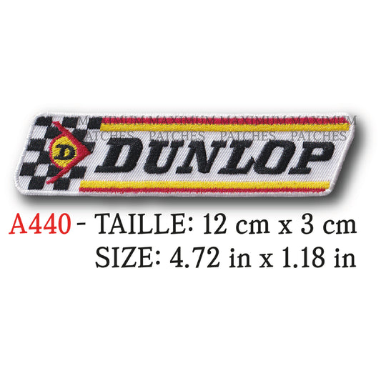 MAXIMUMPATCHES - 12 cm x 3 cm - Ecusson Patch Brodé Thermocollant - Pneu Pneumatique Anglais Uk Moto Automobile Publicité Garage Dunlop