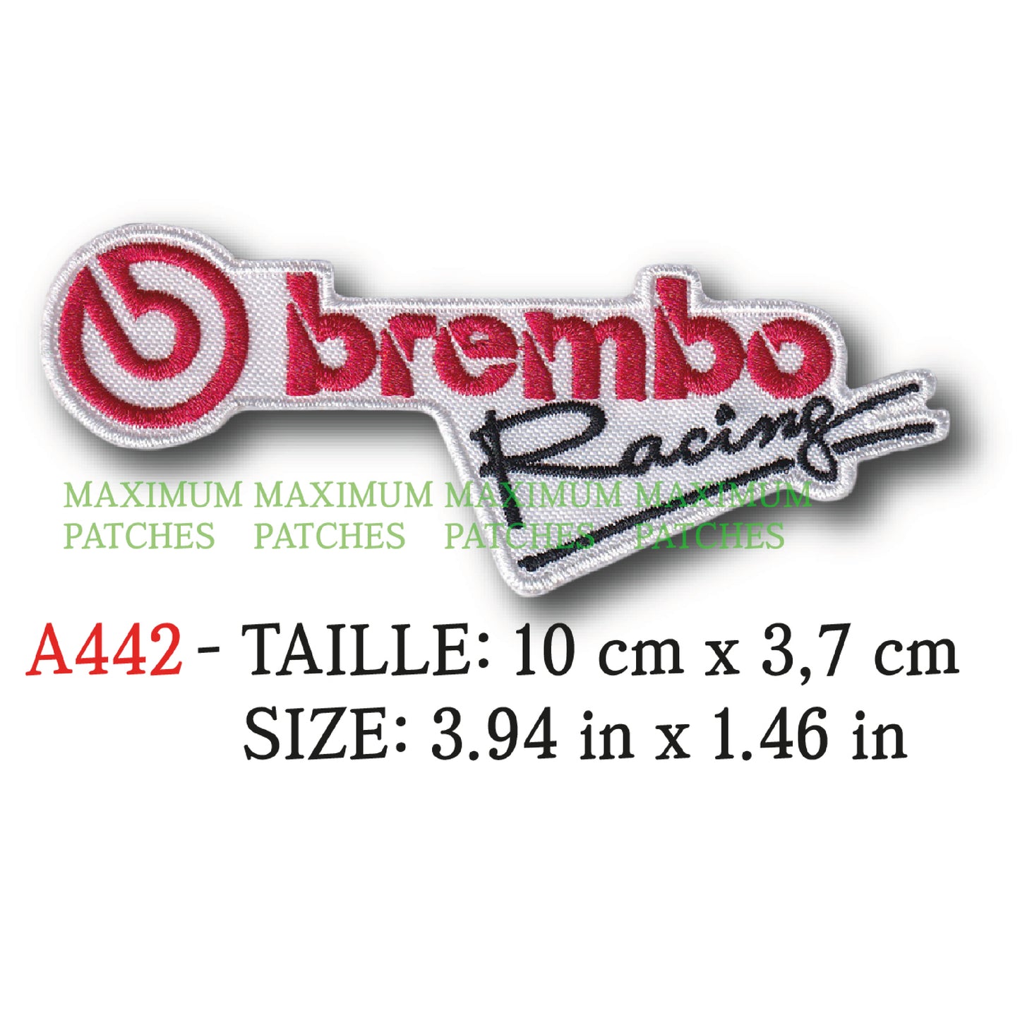 MAXIMUMPATCHES - 10 cm x 3,7 cm - Ecusson Patch Brodé Thermocollant - Plaquette Disque Machine Frein Publicité Marque Logo Automobile Moto