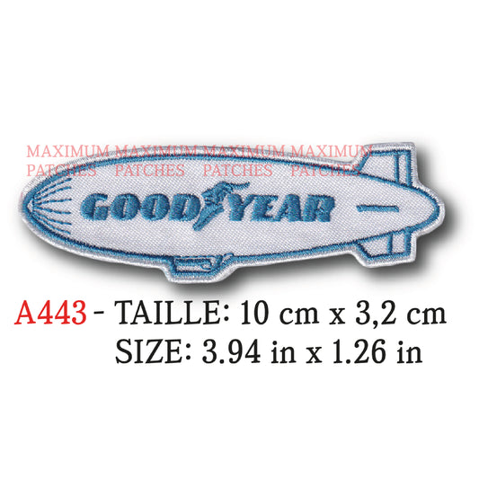 MAXIMUMPATCHES - 10 cm x 3,2 cm - Ecusson Patch Brodé Thermocollant - Pneu Pneumatique Usa Camion Publicité Avion Automobile Moto Goodyear