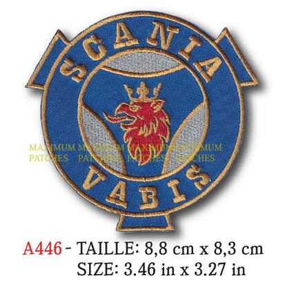 MAXIMUMPATCHES - 8,8 cm x 8,3 cm - Ecusson Patch Brodé Thermocollant - Camion Poid Lourd Semi-Remorque Publicité Marque Logo Scania Vabis
