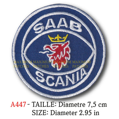 MAXIMUMPATCHES - Diametre 7,5 cm - Ecusson Patch Brodé Thermocollant - Camion Semi-Remorque Poid Lourd Publicité Marque Logo Saab Scania