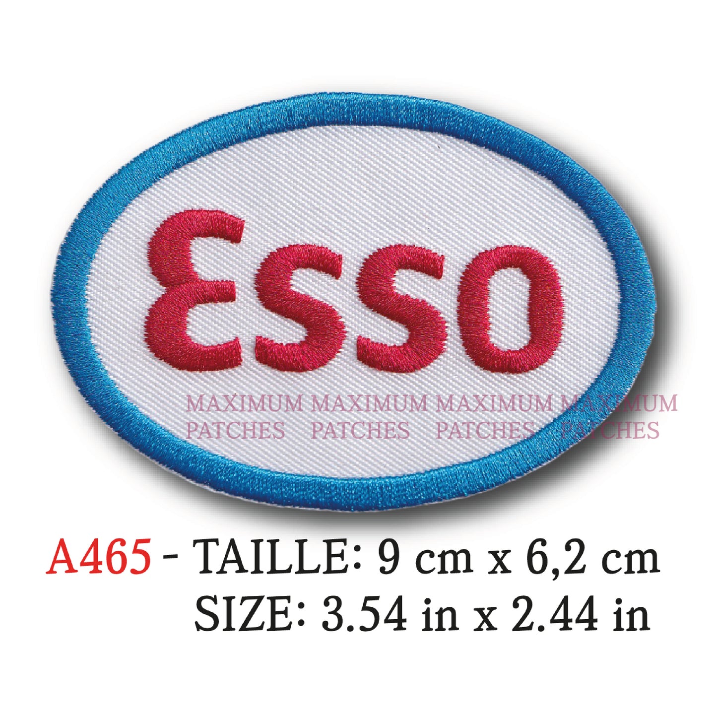 MAXIMUMPATCHES - 9 cm x 6,2 cm - Ecusson Patch Brodé Thermocollant - Marque Logo Huile Lubrifiant Station Service Publicité Additif Esso