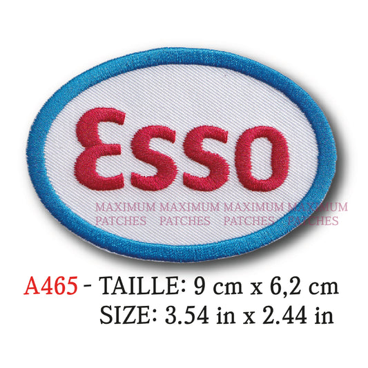 MAXIMUMPATCHES - 9 cm x 6,2 cm - Ecusson Patch Brodé Thermocollant - Marque Logo Huile Lubrifiant Station Service Publicité Additif Esso