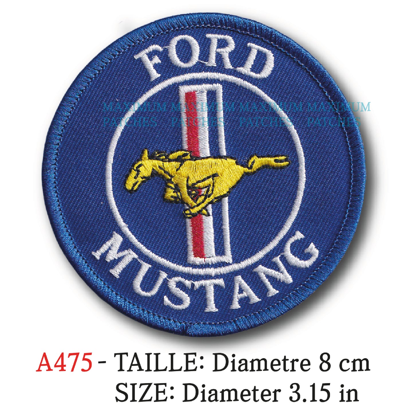 MAXIMUMPATCHES - Diametre 8 cm - Ecusson Patch Brodé Thermocollant - Automobile Usa Pony Muscle Car Publicité Marque Logo