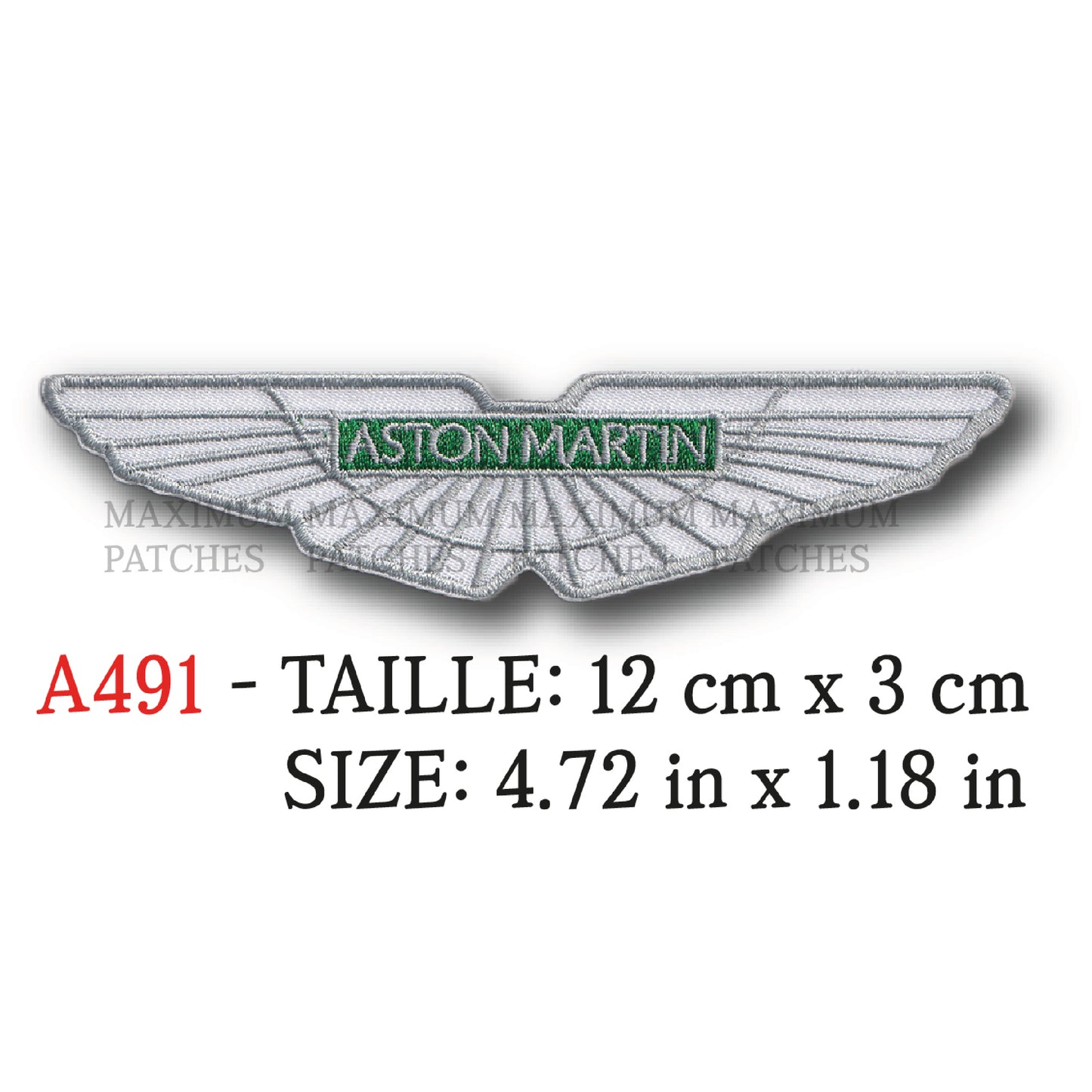 MAXIMUMPATCHES - 12 cm x 3 cm - Ecusson Patch Brodé Thermocollant - Automobile Britannique Anglais Uk Marque Logo Publicité Aston Martin