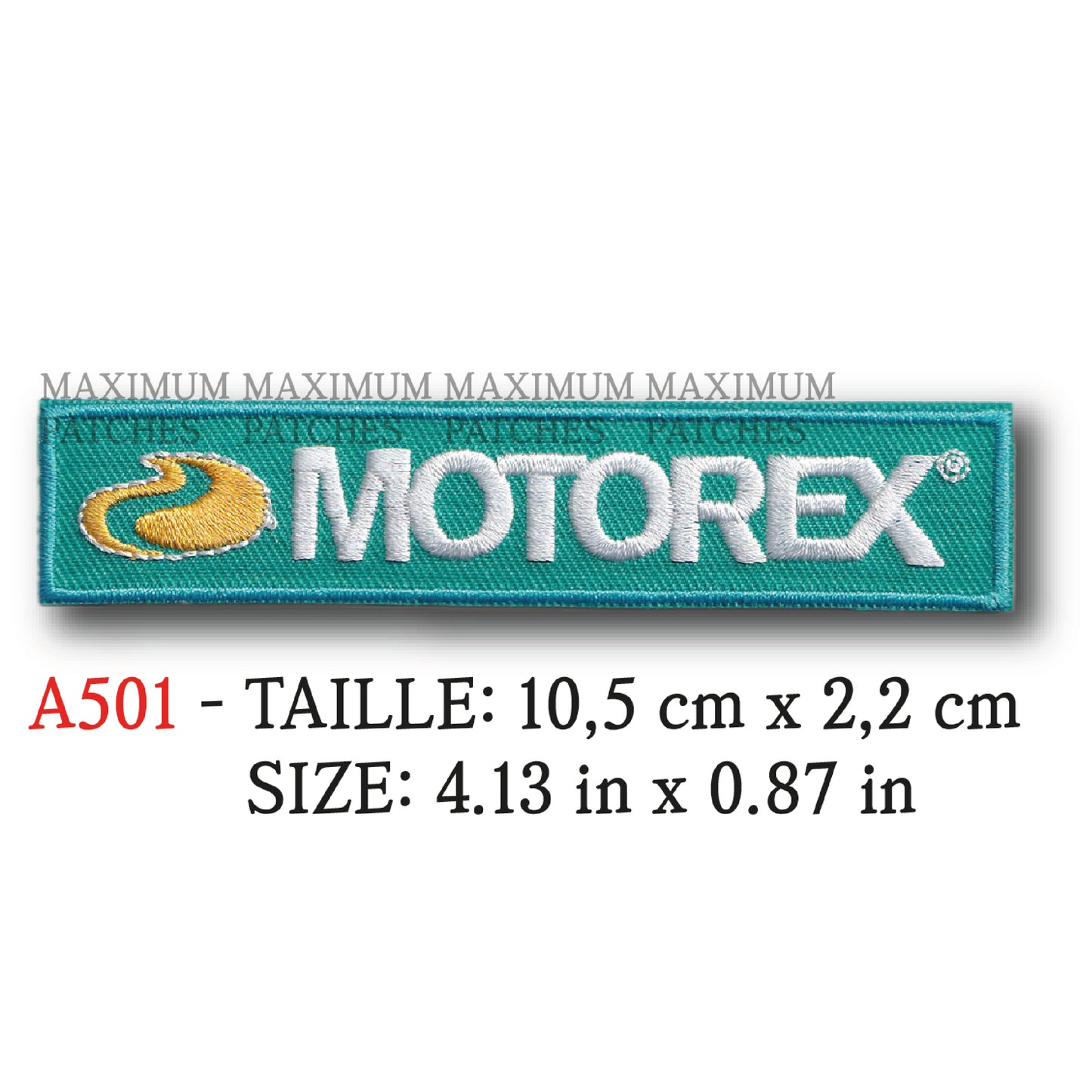 MAXIMUMPATCHES - 10,5 cm x 2,2 cm - Ecusson Patch Brodé Thermocollant - Huile Additif Lubrifiant Moto Compétition Publicité Marque Logo