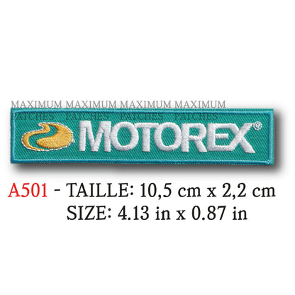 MAXIMUMPATCHES - 10,5 cm x 2,2 cm - Ecusson Patch Brodé Thermocollant - Huile Additif Lubrifiant Moto Compétition Publicité Marque Logo