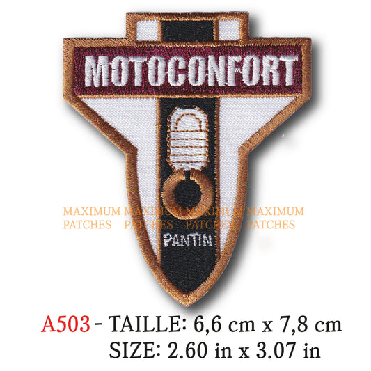 MAXIMUMPATCHES - 6,6 cm x 7,8 cm - Ecusson Patch Brodé Thermocollant - Moto France Marque Logo Publicité Ancienne Motoconfort