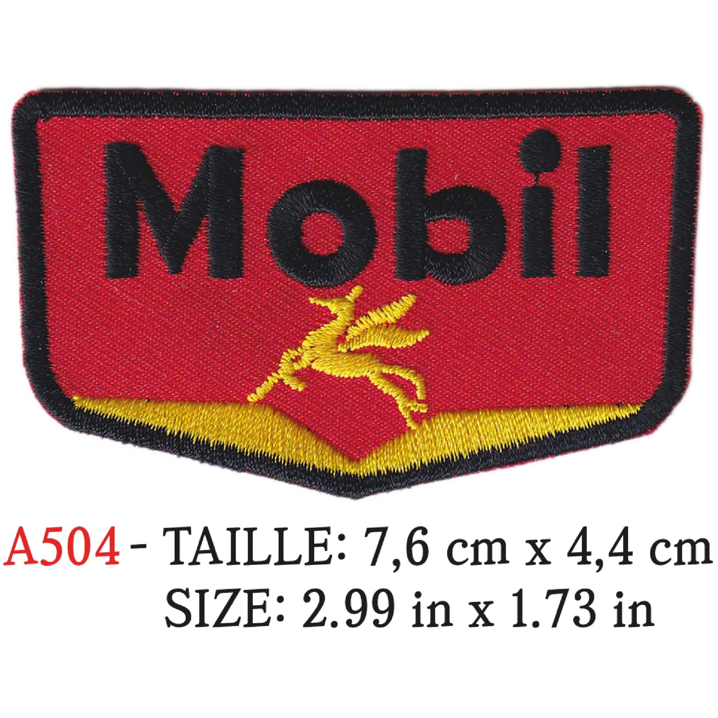 MAXIMUMPATCHES - 7,6 cm x 4,4 cm - Ecusson Patch Brodé Thermocollant - Huile Lubrifiant Additif Station Service Usa Publicité Mobil