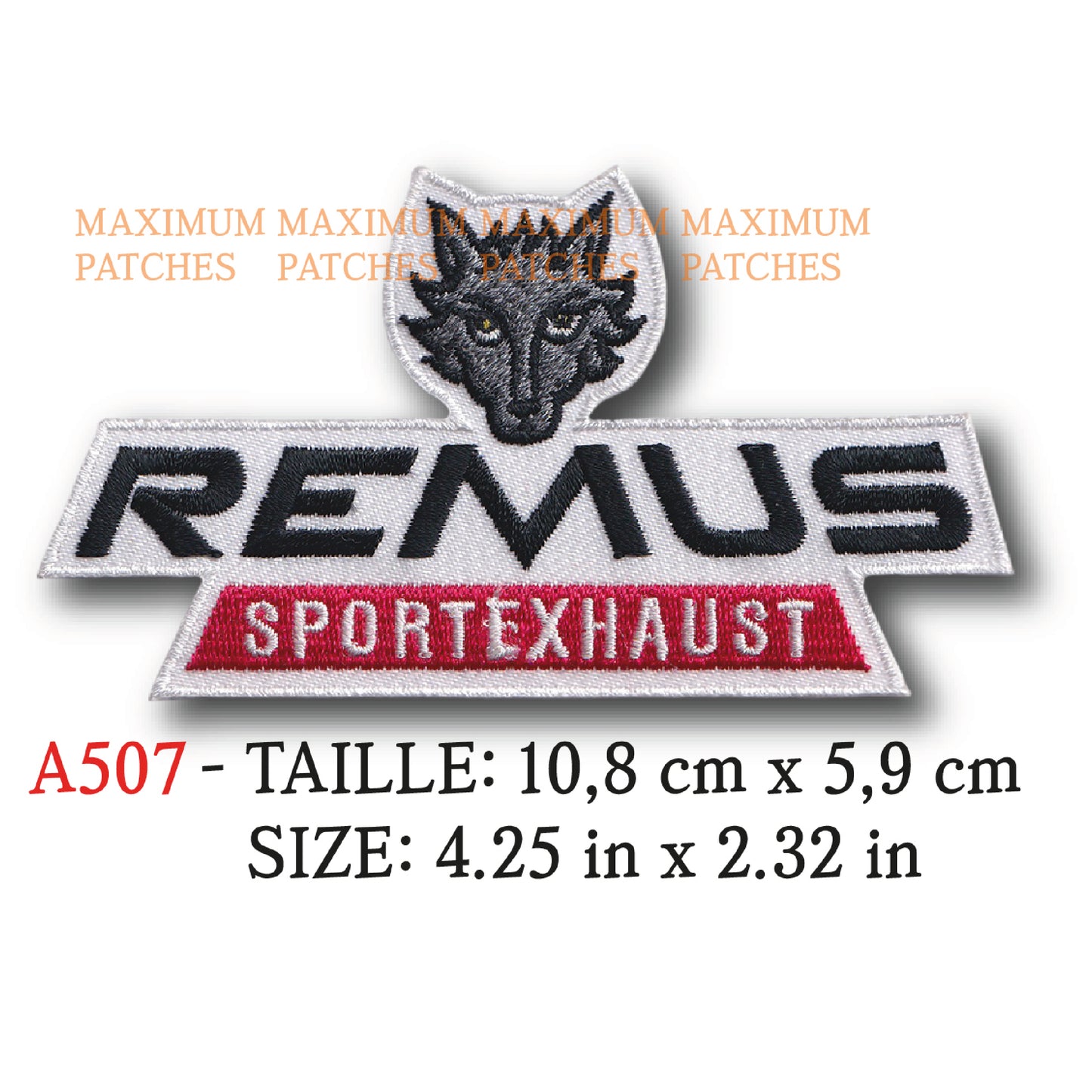 MAXIMUMPATCHES - 10,8 cm x 5,9 cm - Ecusson Patch Brodé Thermocollant - Echappement Pot Ligne Moto Compétition Sport