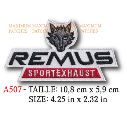 MAXIMUMPATCHES - 10,8 cm x 5,9 cm - Ecusson Patch Brodé Thermocollant - Echappement Pot Ligne Moto Compétition Sport