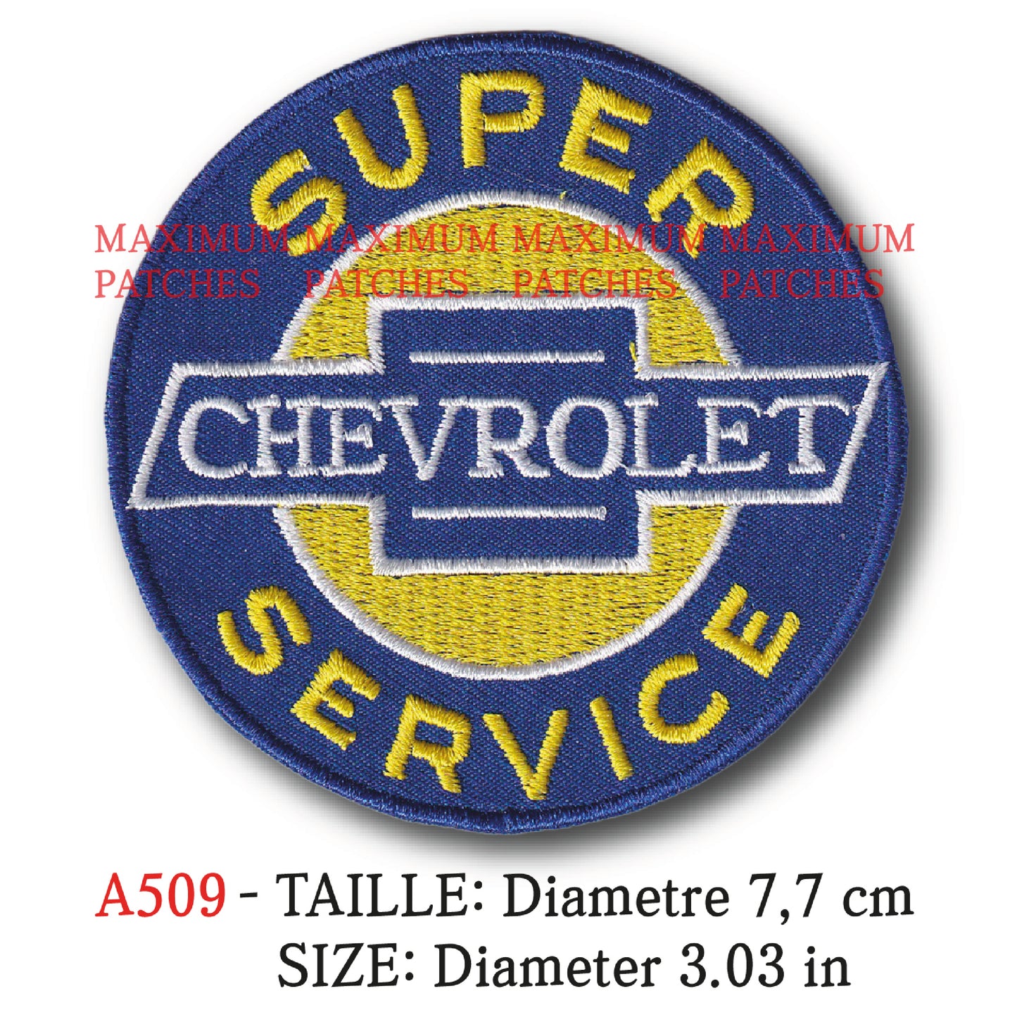 MAXIMUMPATCHES - Diametre 7,7 cm - Ecusson Patch Brodé Thermocollant - Automobile Usa Marque Logo Publicité Ancienne Chevrolet