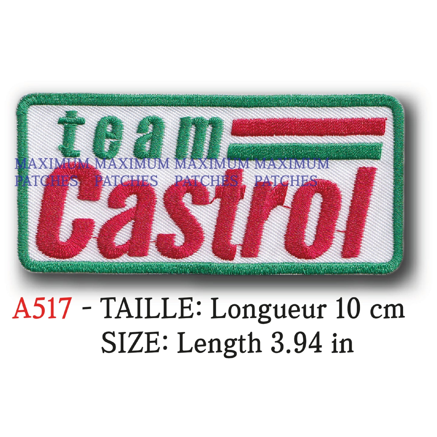 MAXIMUMPATCHES - Longueur: 10 cm - Ecusson Patch Brodé Thermocollant - Huile Lubrifiant Additif Automobile Moto Course Publicité Ancienne Rétro Vintage Castrol Team