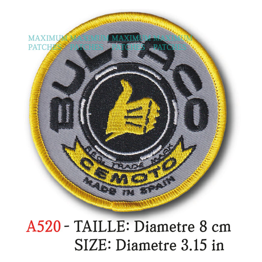MAXIMUMPATCHES - Diamètre 8 cm - Ecusson Patch Brodé Thermocollant - Moto Espagne Marque Logo Publicité Ancienne Bultaco