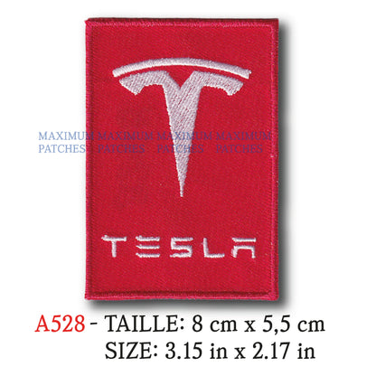 MAXIMUMPATCHES - 8 cm x 5,5 cm - Ecusson Patch Brodé Thermocollant - Automobile Electrique Usa Marque Logo Tesla