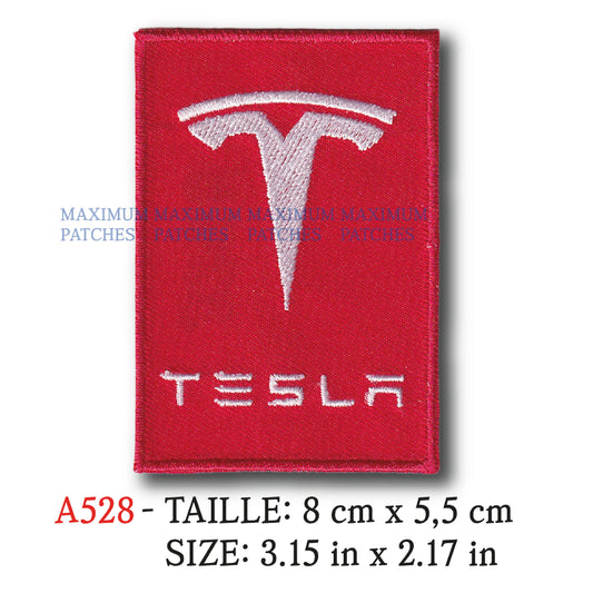MAXIMUMPATCHES - 8 cm x 5,5 cm - Ecusson Patch Brodé Thermocollant - Automobile Electrique Usa Marque Logo Tesla