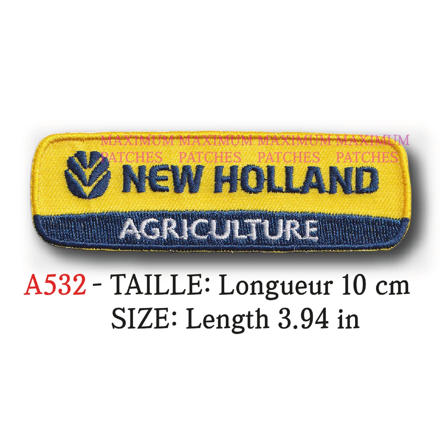 MAXIMUMPATCHES - Longueur 10 cm - Ecusson Patch Brodé Thermocollant - Tracteur Moissonneuse Materiel Machine Agricole Marque Logo New Holland