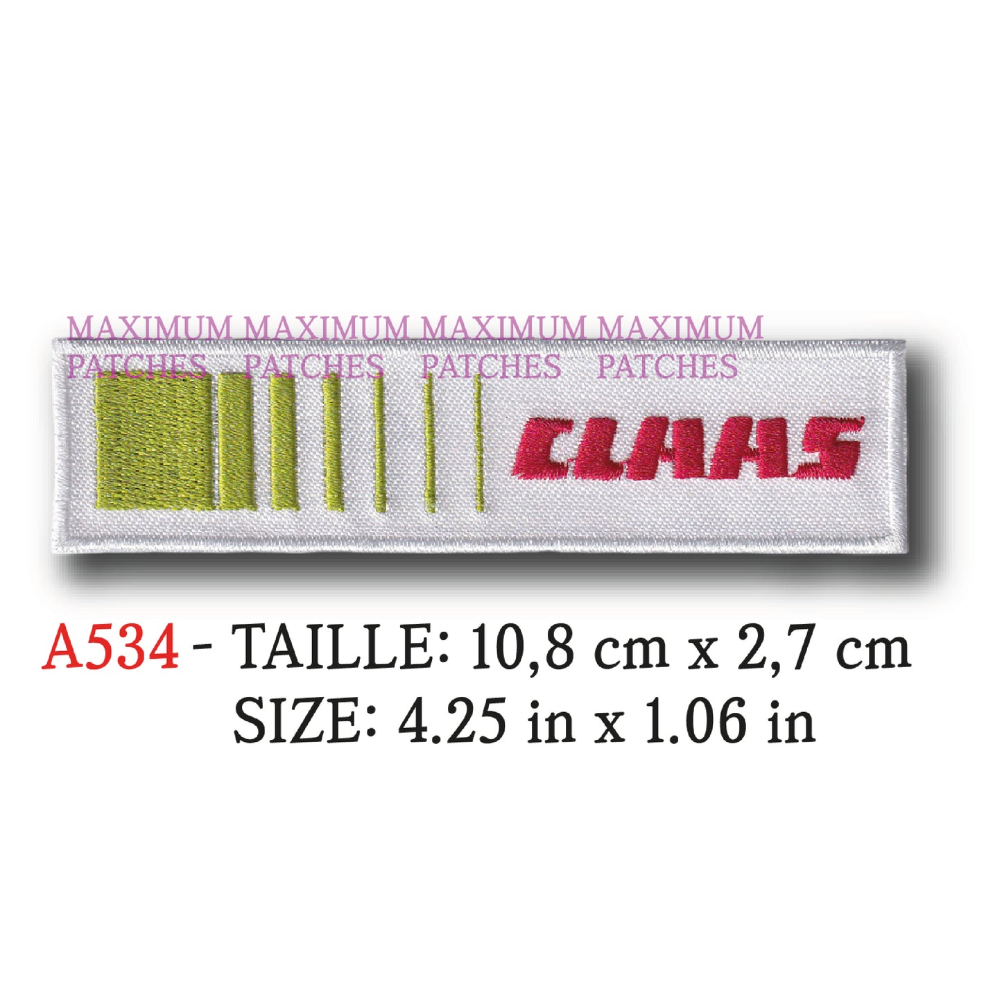 MAXIMUMPATCHES - 10,8 cm x 2,7 cm - Ecusson Patch Brodé Thermocollant - Tracteur Moissonneuse Engin Materiel Agricole Marque Logo