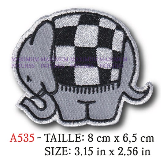 MAXIMUMPATCHES - 8 cm x 6,5 cm - Ecusson Patch Brodé Thermocollant - Moto Italie Elephant Marque Logo Rétro Vintage