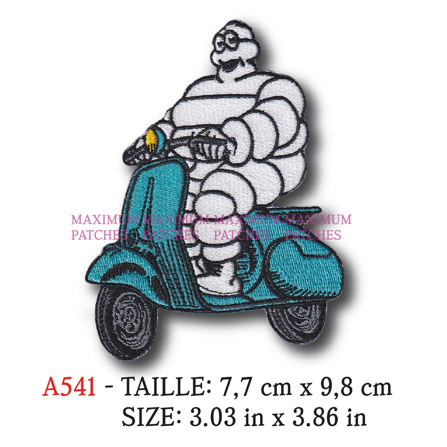 MAXIMUMPATCHES - 7,7 cm x 9,8 cm - Ecusson Patch Brodé Thermocollant - Pneu Pneumatique Scooter Moto Mods Rétro Vintage Publicité Ancienne