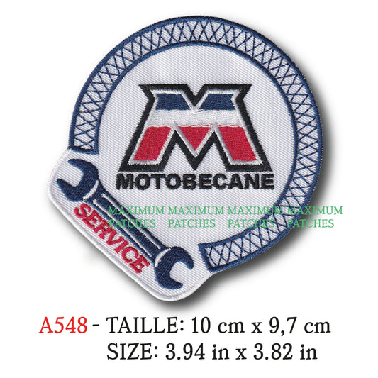 MAXIMUMPATCHES - Ecusson Patch Brodé Thermocollant - 10 cm x 9,7 cm - Cyclomoteur Vélomoteur Scooter France Marque Logo Rétro Vintage Service Motobécane Service