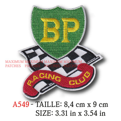 MAXIMUMPATCHES - Ecusson Patch Brodé Thermocollant - 8,4 cm x 9 cm - Huile pétrole Anglais Rétro Vintage Bp Racing