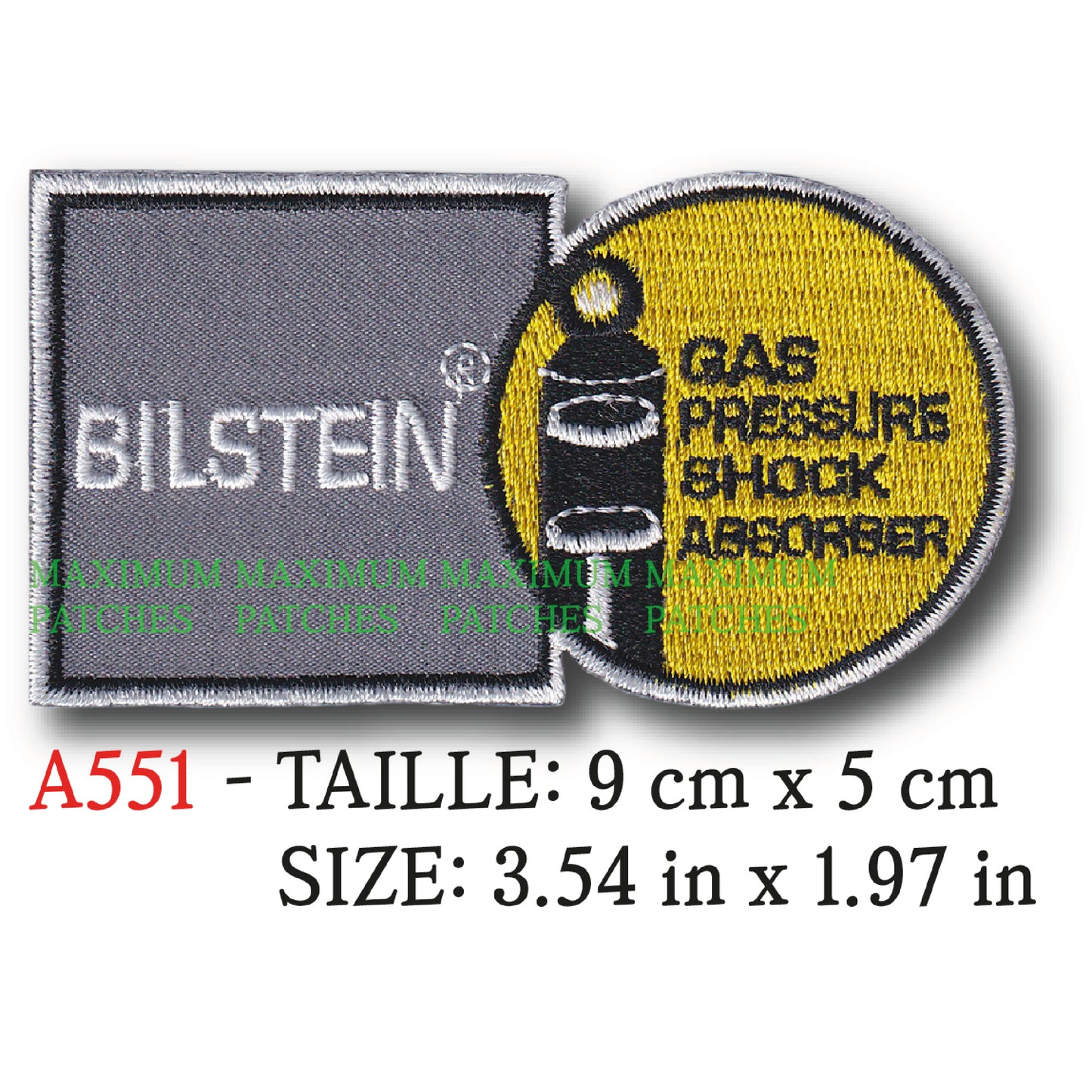 MAXIMUMPATCHES - 9 cm x 5 cm - Ecusson Patch Brodé Thermocollant - Amortisseur Suspension Automobile Moto Publicité Rétro Vintage