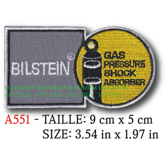 MAXIMUMPATCHES - 9 cm x 5 cm - Ecusson Patch Brodé Thermocollant - Amortisseur Suspension Automobile Moto Publicité Rétro Vintage