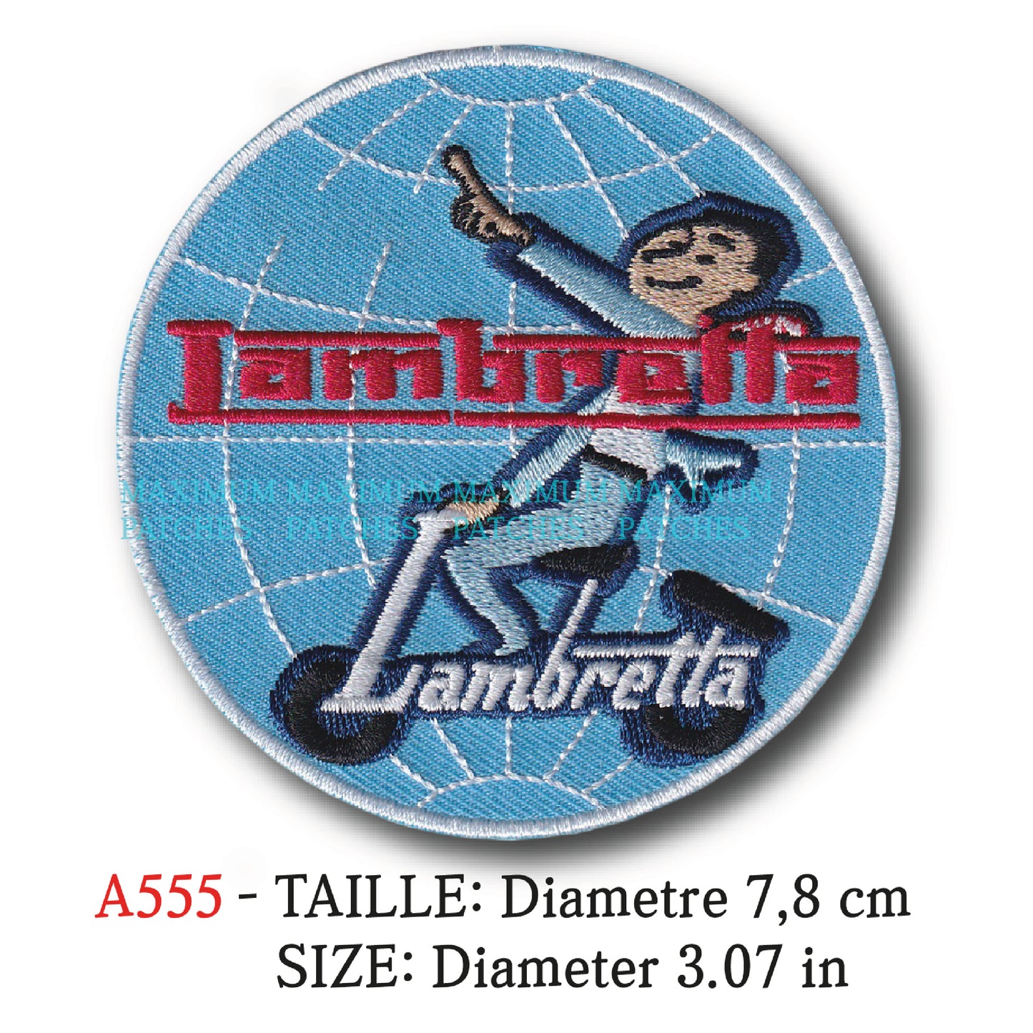 MAXIMUMPATCHES - Diametre 7,8 cm - Ecusson Patch Brodé THermocollant - Scooter Italie Publicité Marque Logo Vintage Rétro Lambretta