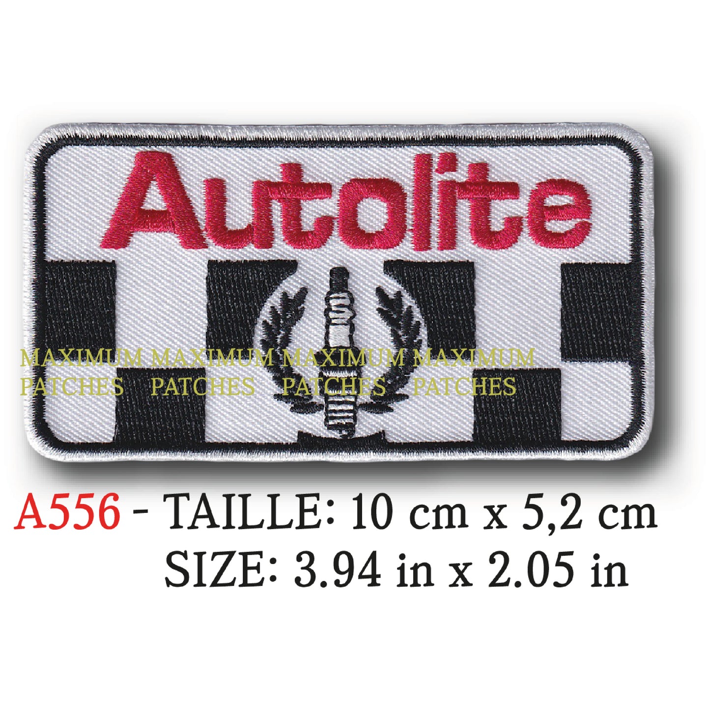 MAXIMUMPATCHES - 10 cm x 5,2 cm - Ecusson Patch Brodé Thermocollant - Bougie Automobile Moto Publicité Ancienne Marque Logo Rétro Vintage Autolite