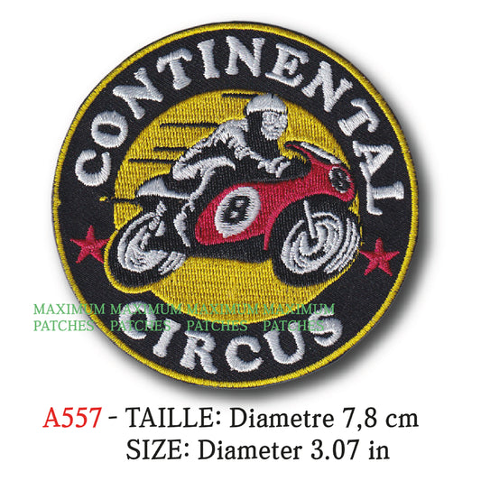 MAXIMUMPATCHES - Diametre 7,8 cm - Ecusson Patch Brodé Thermocollant - Moto Café Racer Vintage Rétro Continental Circus