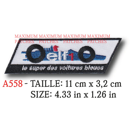 MAXIMUMPATCHES - 11 cm x 3,2 cm - Ecusson Patch Brodé Thermocollant - Automobile Formule 1 Course Huile Lubrifiant France Compétition Publicité Ancienne Rétro Vintage Elf