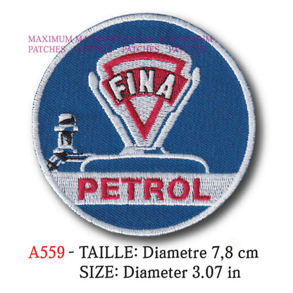 MAXIMUMPATCHES - Diametre 7,8 cm - Ecusson Patch Brodé Thermocollant - Huile Lubrifiant Additif Essence Station Service Marque Logo Rétro Vintage Fina Pétrol
