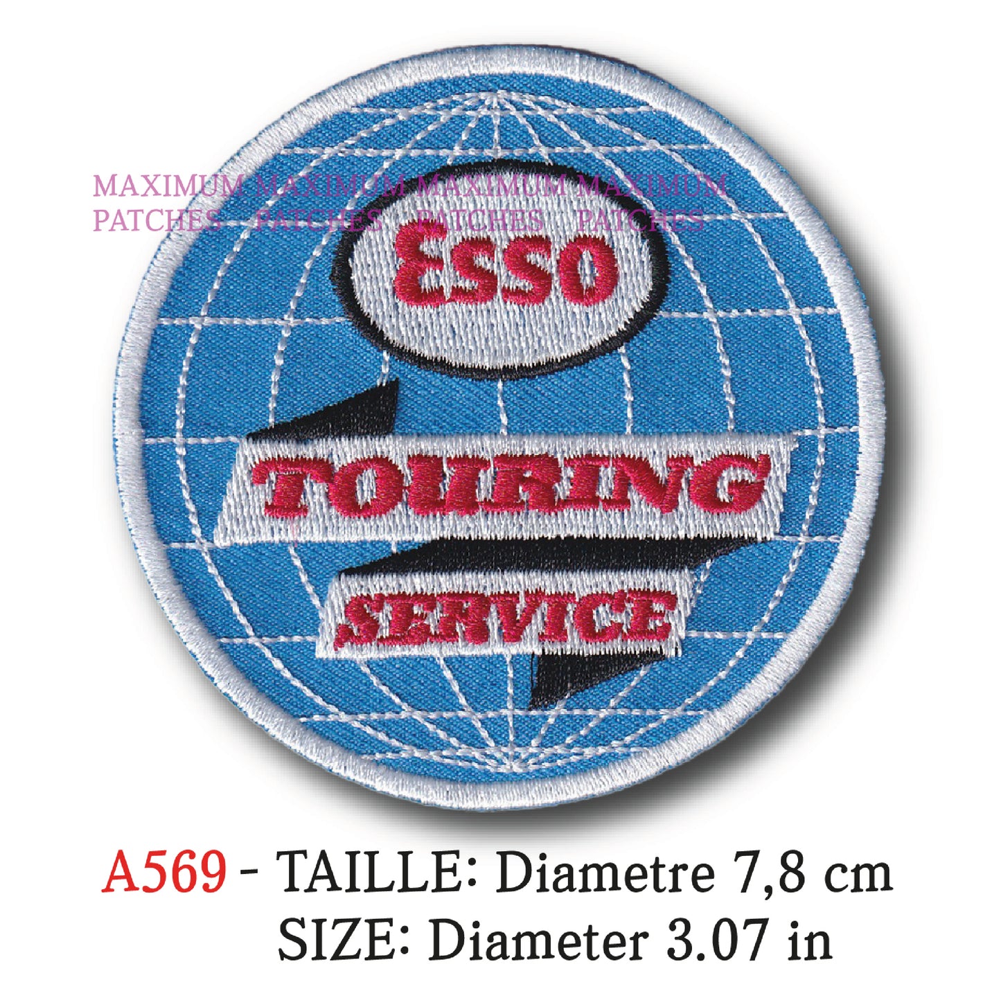 MAXIMUMPATCHES - Diametre 7,8 cm - Ecusson Patch Brodé Thermocollant - Garage Automobile Moto Rétro Vintage Esso