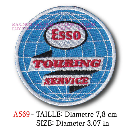 MAXIMUMPATCHES - Diametre 7,8 cm - Ecusson Patch Brodé Thermocollant - Garage Automobile Moto Rétro Vintage Esso