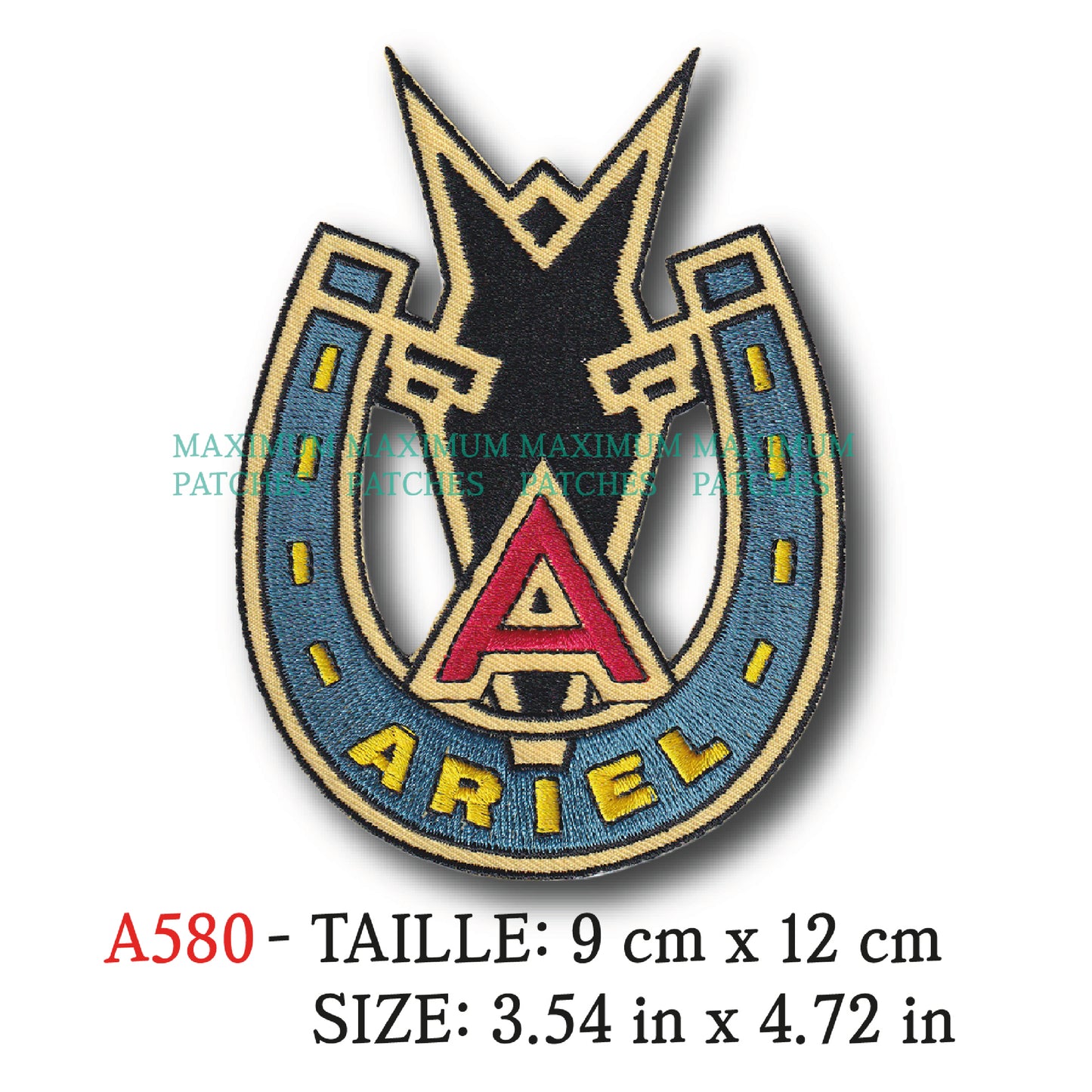 MAXIMUMPATCHES - 9 cm x 12 cm - Ecusson Patch Brodé Thermocollant - Moto Anglais Marque Logo Rétro Vintage Ariel