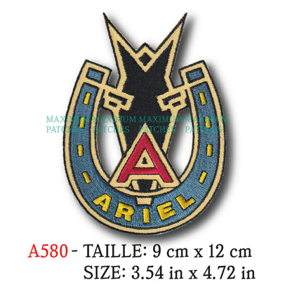 MAXIMUMPATCHES - 9 cm x 12 cm - Ecusson Patch Brodé Thermocollant - Moto Anglais Marque Logo Rétro Vintage Ariel