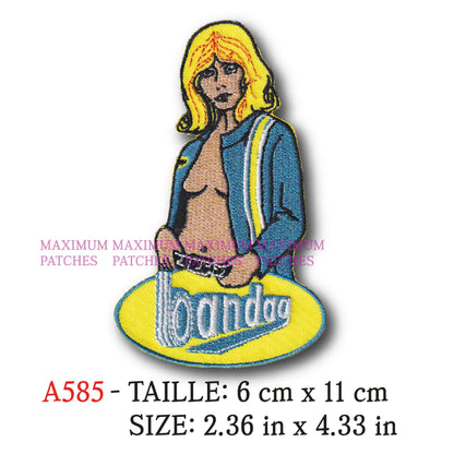 MAXIMUMPATCHES - 6 cm x 11 cm - Ecusson Patch Brodé Thermocollant - Pneu Semi-Remorque Camion Marque Logo Pin-Up Bandag