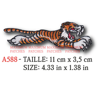 MAXIMUMPATCHES - 11 cm x 3,5 cm - Ecusson Patch Brodé Thermocollant - Tigre Garage Race Hot-Rod Rétro Vintage Triumph Tiger