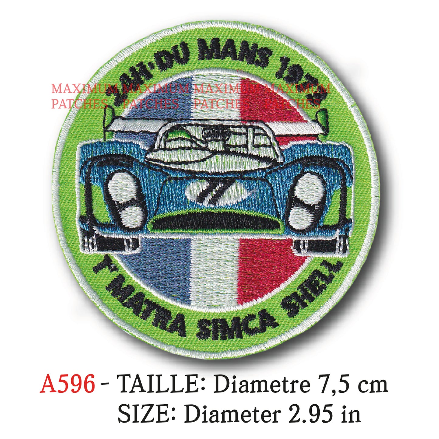 MAXIMUMPATCHES - Ecusson Patch Brodé Thermocollant - Diamètre 7,5 cm - Automobile France Marque Logo Rétro Vintage Matra Simca