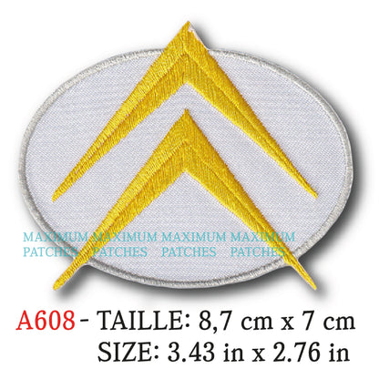 MAXIMUMPATCHES - Ecusson Patch Brodé Thermocollant - 8,7 cm x 7 cm - Automobile France Marque Logo Rétro Vintage