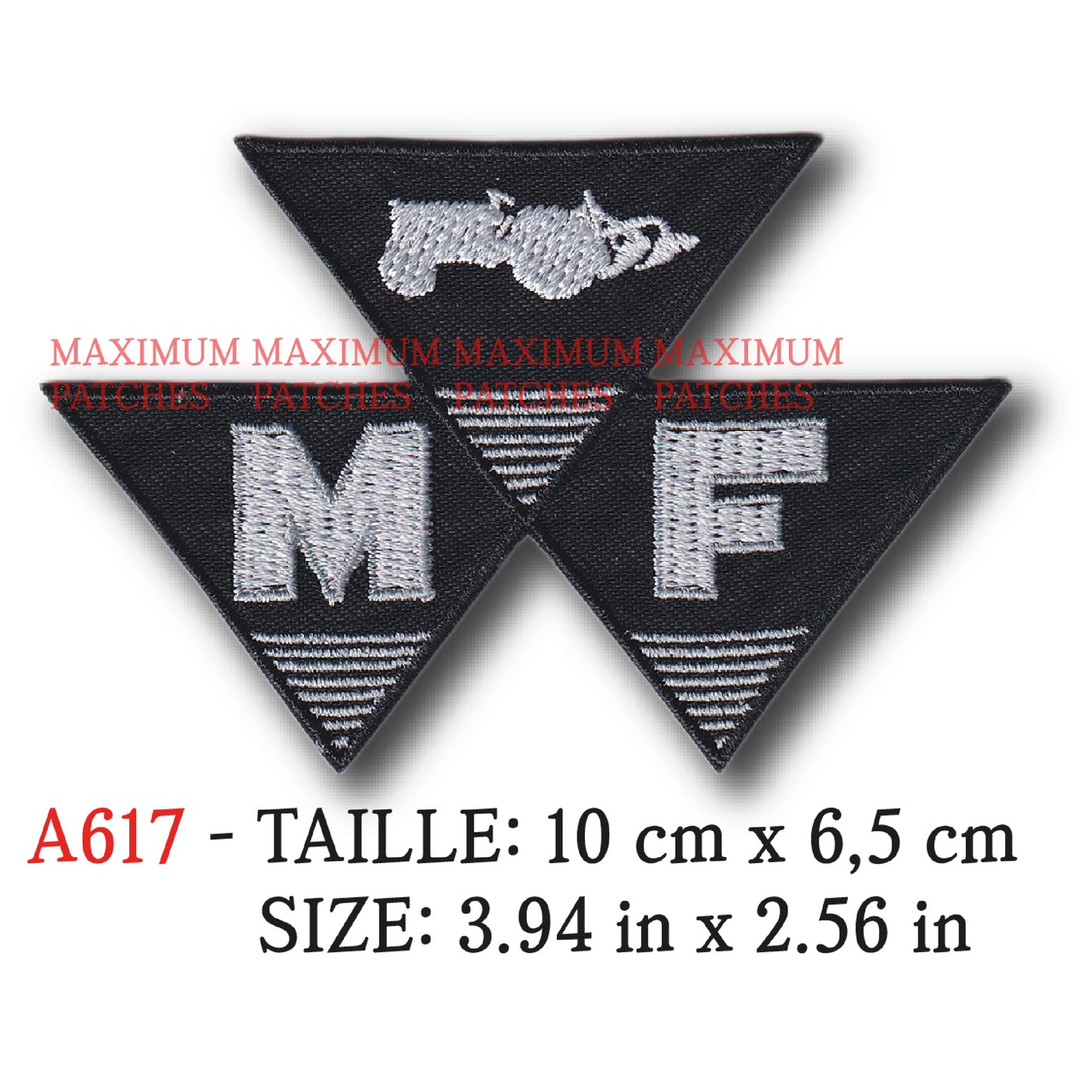MAXIMUMPATCHES - Ecusson Patch Brodé Thermocollant - 10 cm x 6,5 cm - Tracteur Usa Machine Engin Agricole Rétro Vintage Massey Ferguson