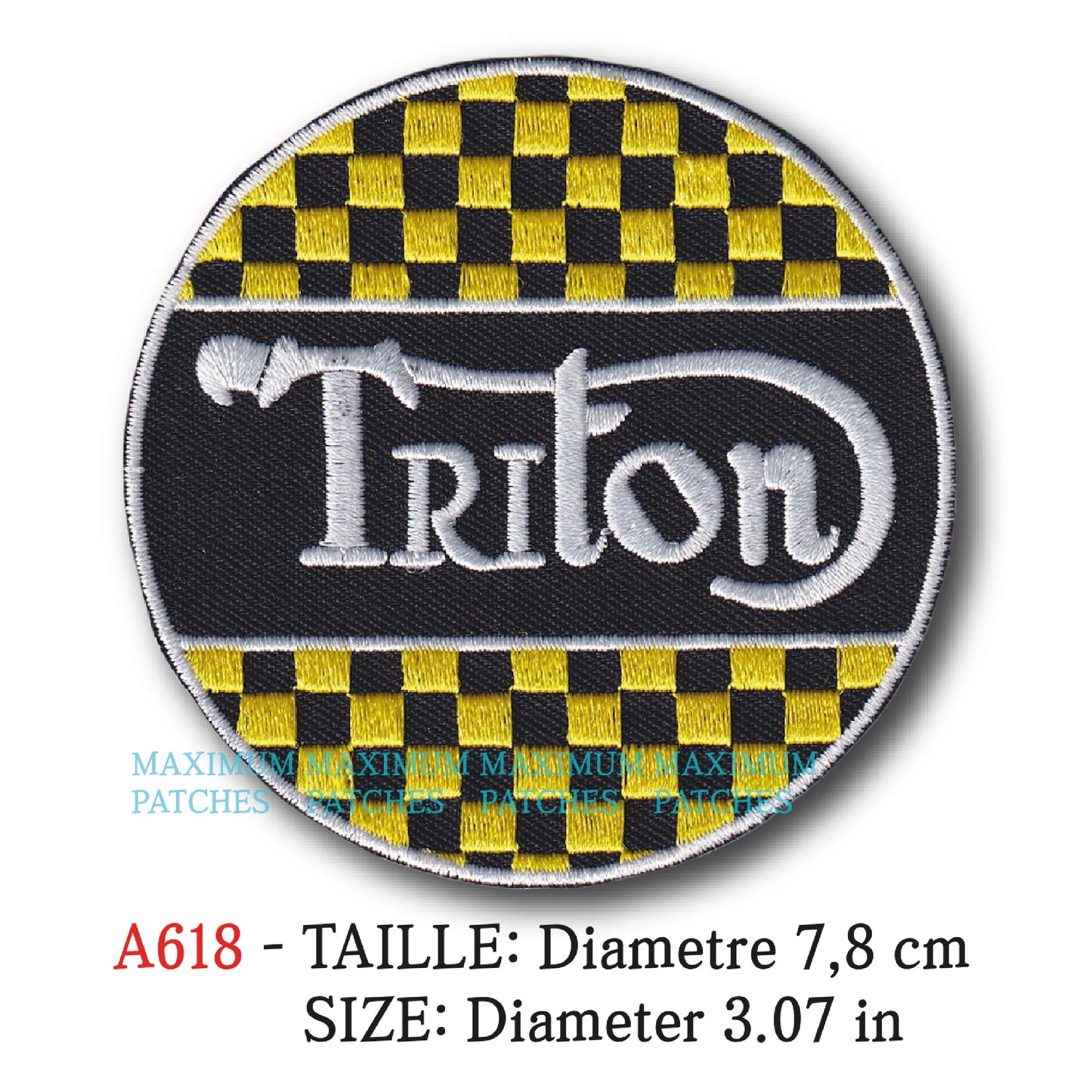 MAXIMUMPATCHES - Ecusson Patch Brodé Thermocollant - Diametre 7,8 cm - Moto Anglais Marque Logo Rétro Vintage